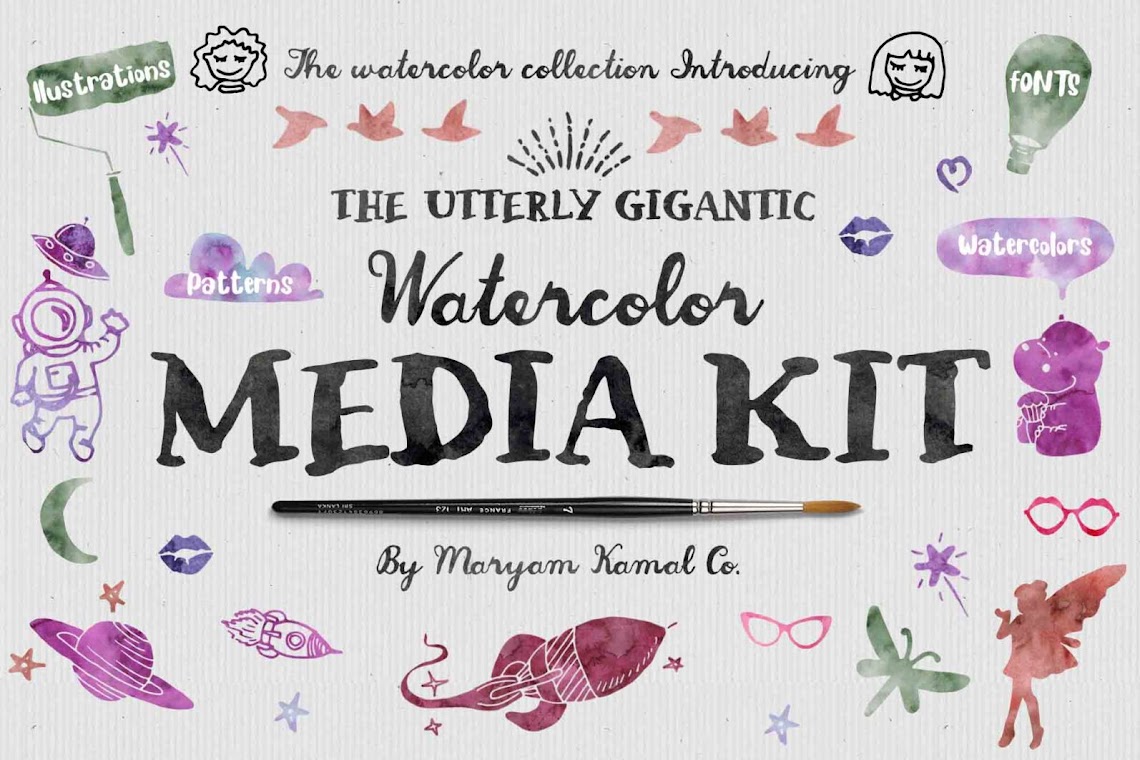 Thehungryjpeg The Utterly Gigantic! Watercolor kit Commercial license is always included