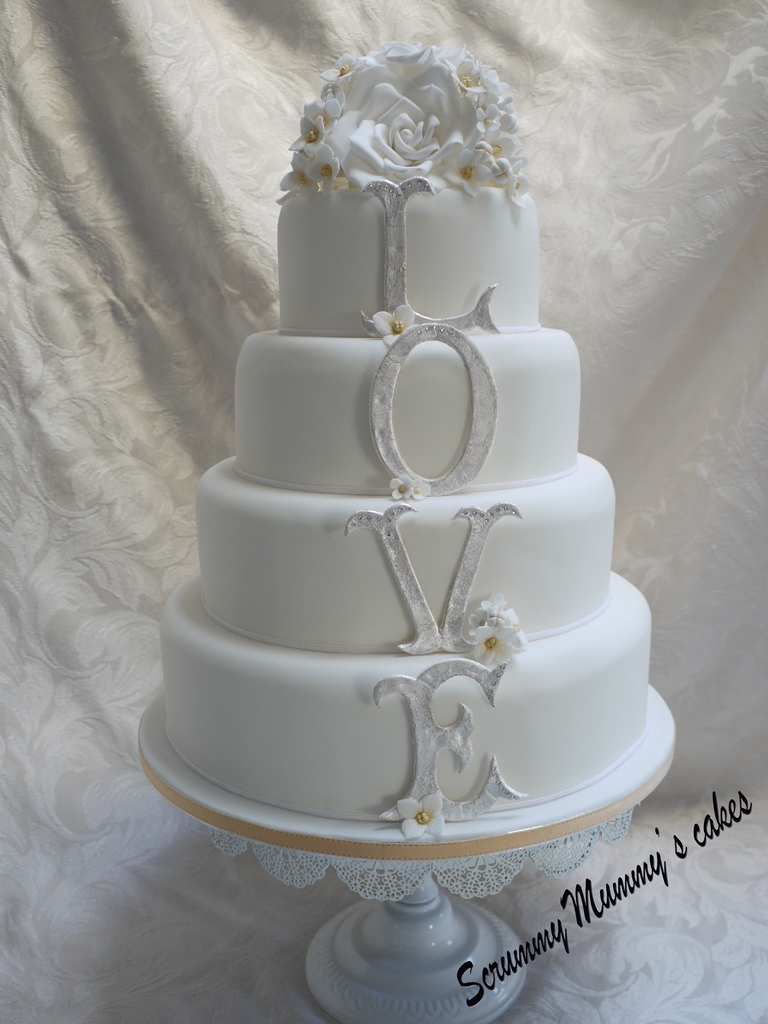 Scrummy Mummy s Cakes  4 Tier  Monogram LOVE Wedding  Cake 