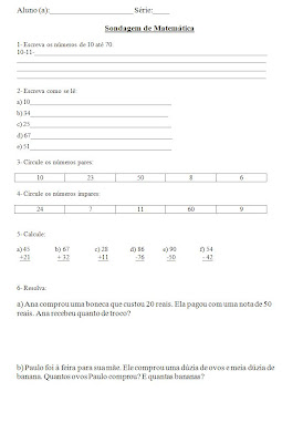 Sondagem de matemática - Sondagem 2° ano - Atividades 2° ano - 