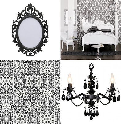 Grace White and Black floral damask 