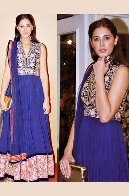 1833 - Nargis Fakhri In Blue Anarkali Pakistani Suit Launches New HCL Ultrabook