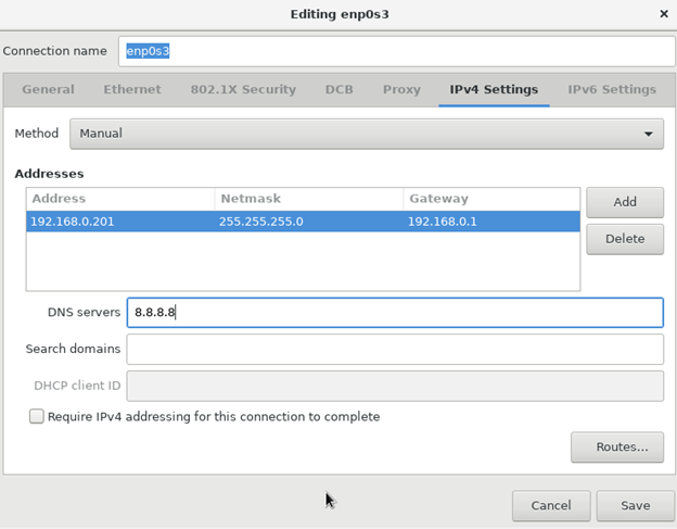 RHEL 8.2 Installation Network Configuration screen