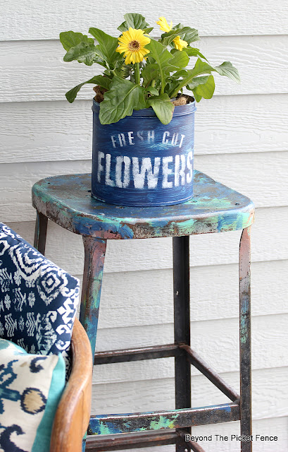 Thrift Store Porch Decor and Stenciling a Flower Container