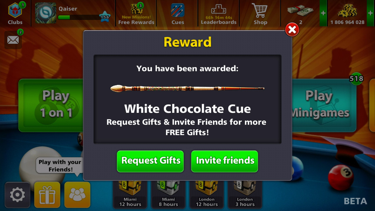 8 Ball Pool Free Wthite Chocolate Cue For All || 3rd Eid ... - 
