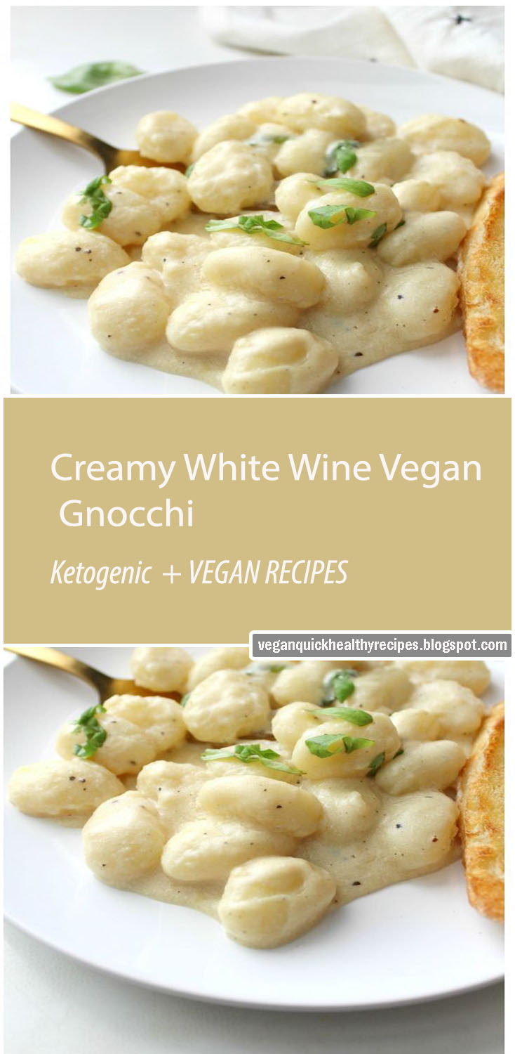 This Creamy White Wine Vegan Gnocchi is a rich and simple meal that will have you coming back for more. Ready in just 20 minutes! | ThisSavoryVegan.com #vegan #plantbased #pasta