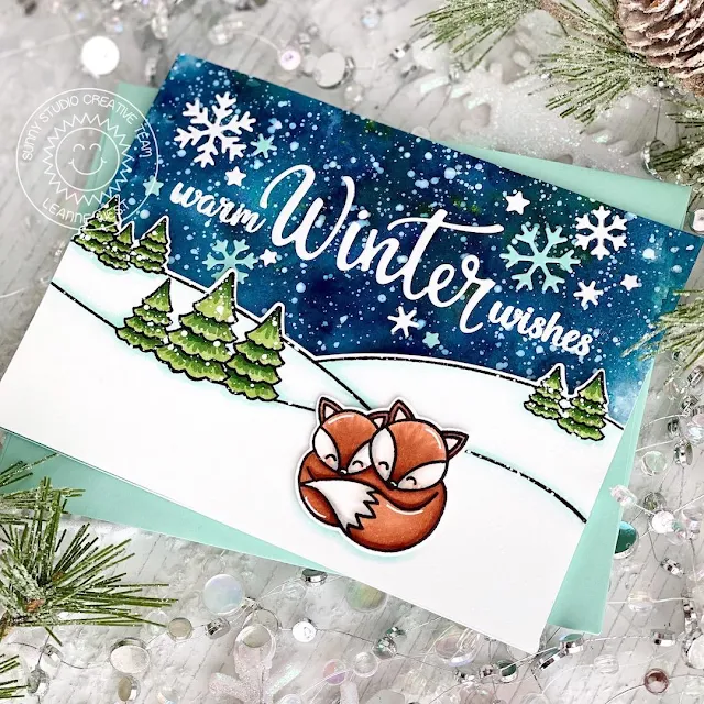 Sunny Studio Stamps: Scenic Route Circle Snowflake Frame Dies Layered Snowflake Frame Dies Foxy Christmas Winter Themed Holiday Card by Leanne West