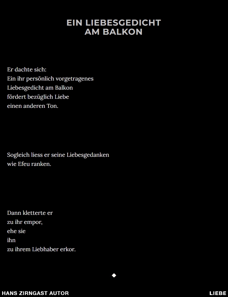 Hans Zirngast Autor - Ein Liebesgedicht am Balkon - Romantisches Gedicht