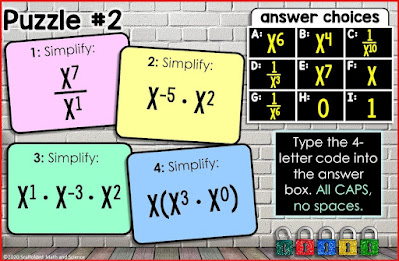 exponent rules digital math escape room activity