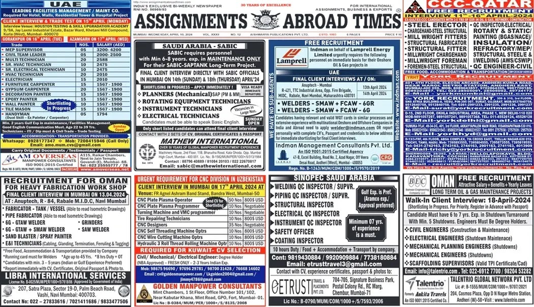 Assignments Abroad Times Job Vacancy News Paper PDF