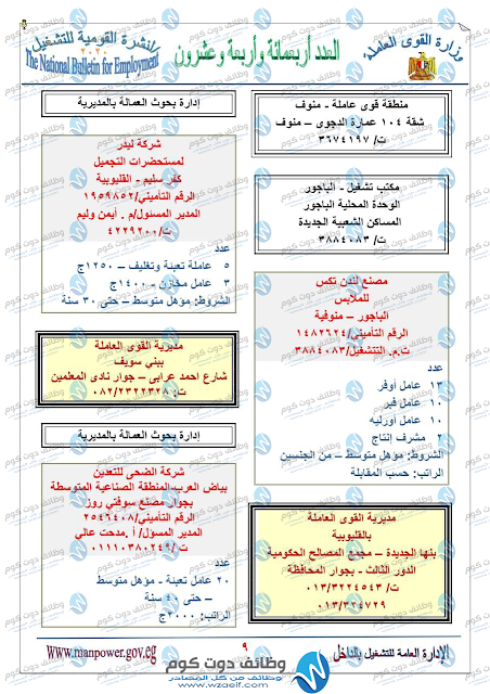 وظائف وزارة القوى العاملة اليوم 2020 وظائف دوت كوم