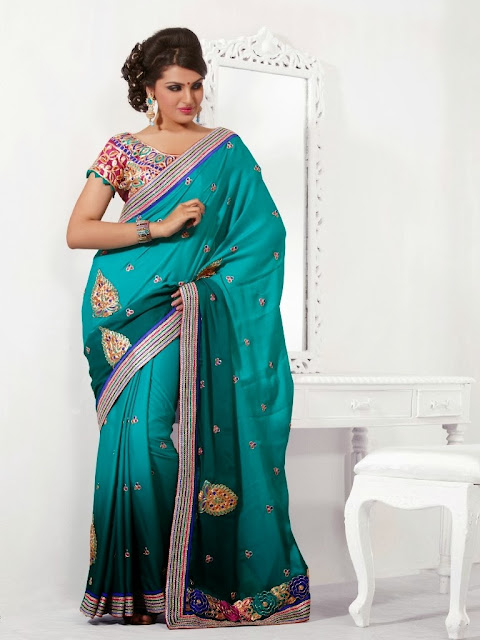 Attractive Deep Blue Printed Saree