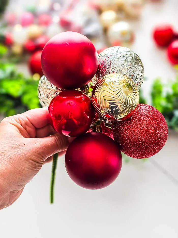 red and gold ornament cluster