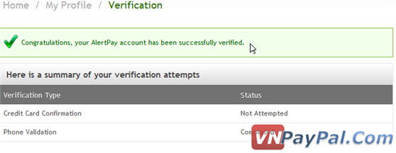 Hướng Dẫn Xác Nhận (Verify) Tài Khoản AlertPay