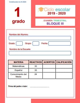 Examen Trimestral Primer grado Bloque-3 2019-2020