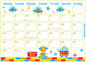 kalender voor kinderen, kalender om zelf te printen, maart 2015, 2015 kalender, schattige kalender, kalender voor jongens, kalender met robots