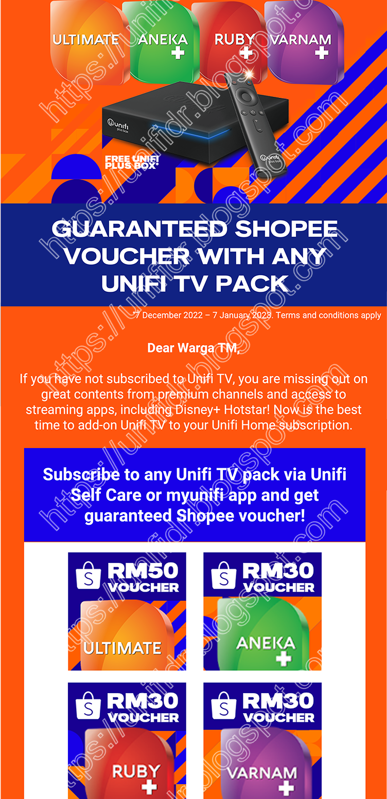 Get guaranteed Shopee voucher with Unifi TV subscription. Share this promotion with your friends and family!
