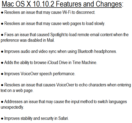 Mac OS X Yosemite 10.10.2 Final Features and Changes