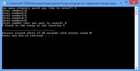CPP program to implement binary search in an array