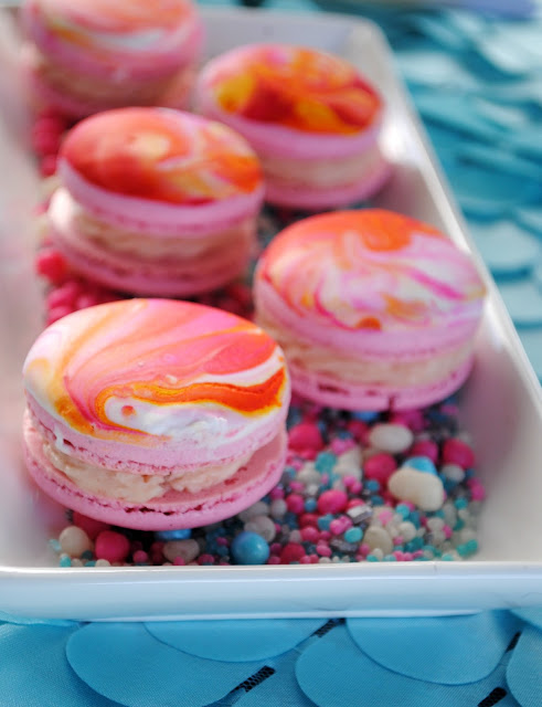 Swirled strawberry macarons by Sprinkle Made PDX. Easter brunch by Fizzy Party