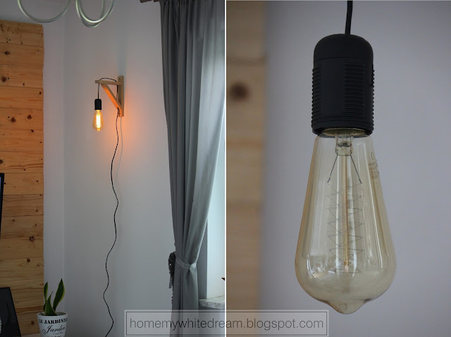 kinkiet w stylu loft, kinkiet w stylu skandynawskim, lampa w stylu loft, lampa w stylu skandynawskim, wspornik Ekby Valter, żarówka dekoracyjna Smukee, lawendowe dekoracje, 