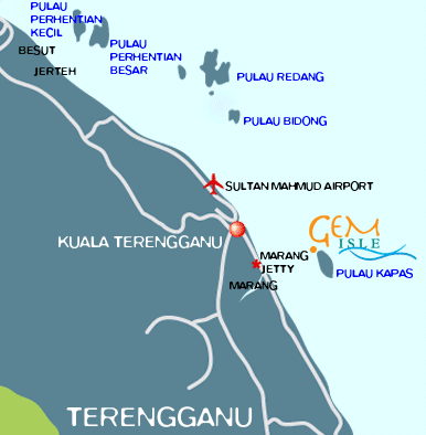 Gem island map with redang en perhentian islands in Terangganu, Malaysia