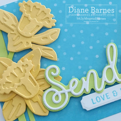 handmade daffodil card using Stampin Up Daffodil dies and Sending Smiles stamps and Sending dies. Card by Di Barnes - Independent Demonstrator in Sydney Australia - stampinupcards - colourmehappy - cardmaking - diecutting