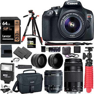 Canon EOS Rebel T6 DSLR Camera Kit, EF-S 18-55mm is II Lens, EF 75-300mm III Lens, RitzGear Wide Angle, Telephoto Lens, 64GB and Accessory Bundle