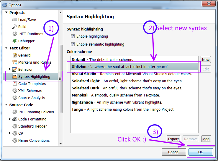 MonoDevelop IDE howto change syntax highlight - codingtrabla tutorial 3