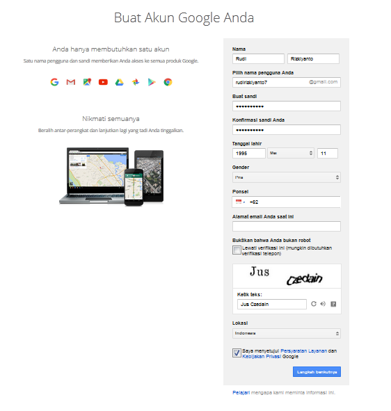 Form Pembuatan Akun Gmail
