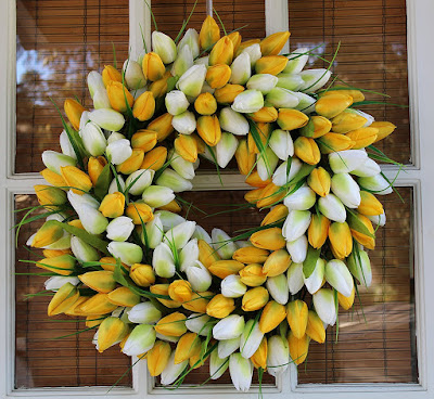 Full white and yellow tulip wreath