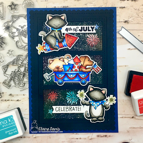 4th of July by Claire features Newton's 4th of July, A7 Frames & Banners by Newton's Nook Designs; #inkypaws, #newtonsnook, #4thofjuly, #cardmaking, #cardmaking