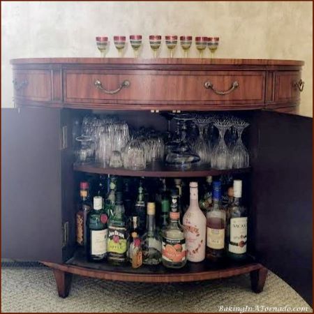 My home bar | picture taken by, featured on, and property of Karen of www.BakingInATornado.com | #humor #blogging