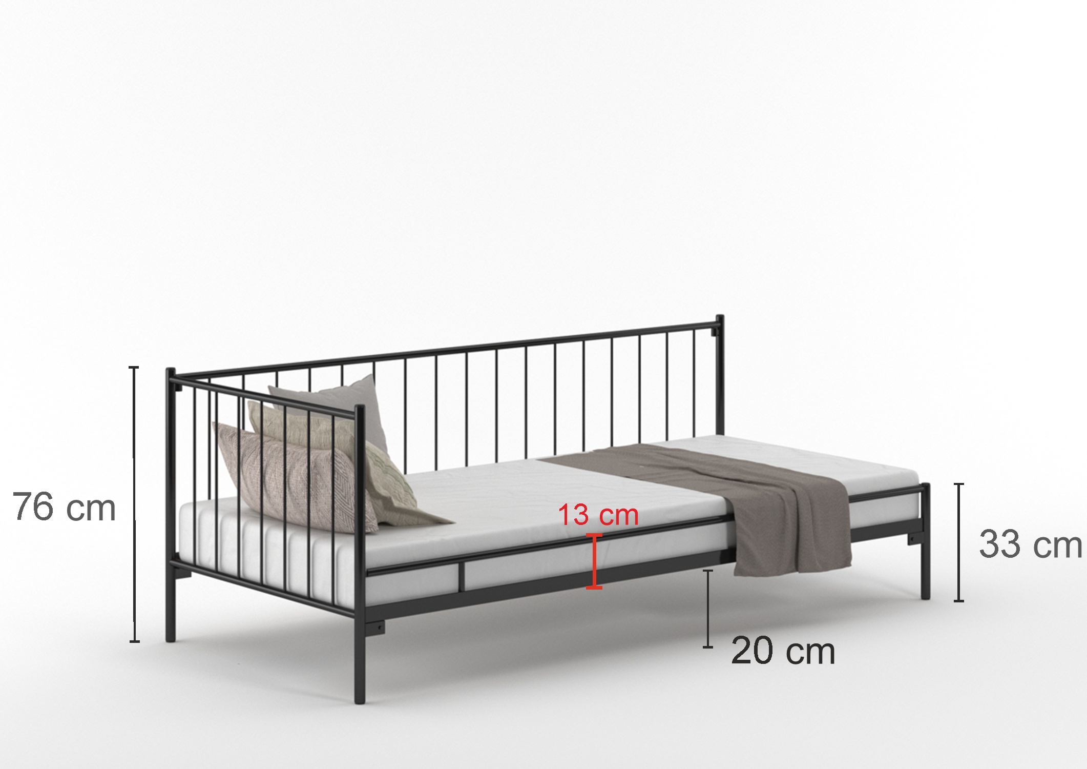 Łóżko metalowe, szezlong Walia (P) (wzór 28P)