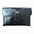 Gucci Classic Crocodile Vintage Envelope Clutch with Gold Chain 