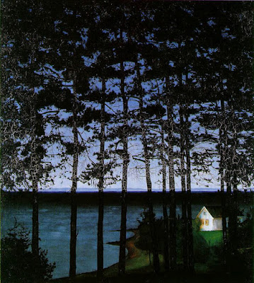 Norvège Harald Sohlberg : Maison de pêcheur peintre norvégien néo-romantique