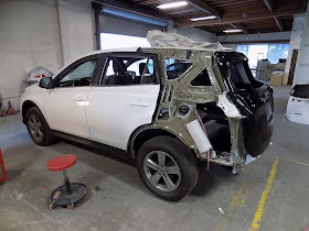 2015 RAV4 in process of having quarter panel replaced at Almost Everything Auto Body.