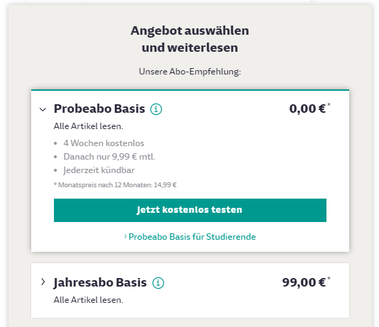 Paywall auf sueddeutsche.de