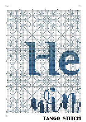 Hello winter blue snowflakes typography cross stitch pattern, Tango Stitch