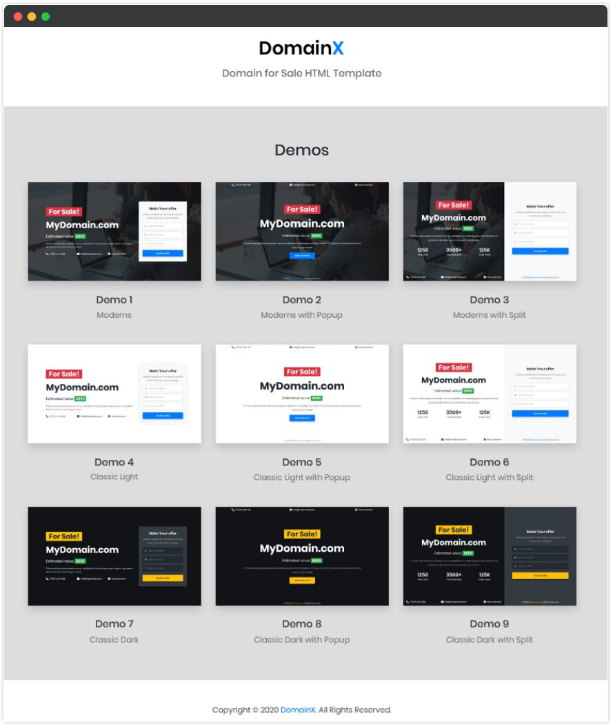 DomainX - Domain for Sale HTML Template 2021