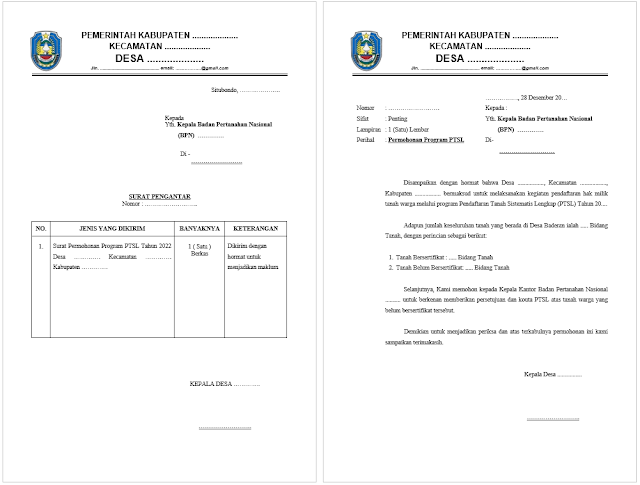 Download Surat Permohonan Program PTSL dari Pemerintah Desa Ke Kepala Kantor Pertanahan Kabupaten