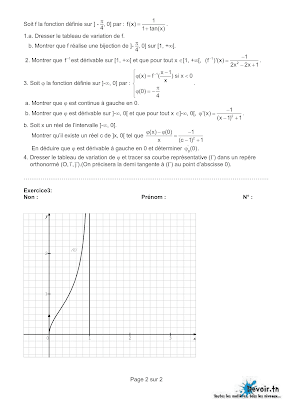 devoir de contrôle 2 mathématiques bac Math