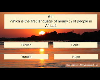 Which is the first language of nearly ⅓ of people in Africa? Answer choices include: French, Bantu, Yuruba, Nupe