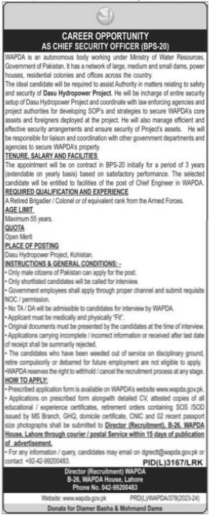 Water and Power Development Authority WAPDA Management Jobs In Kohistan 2024