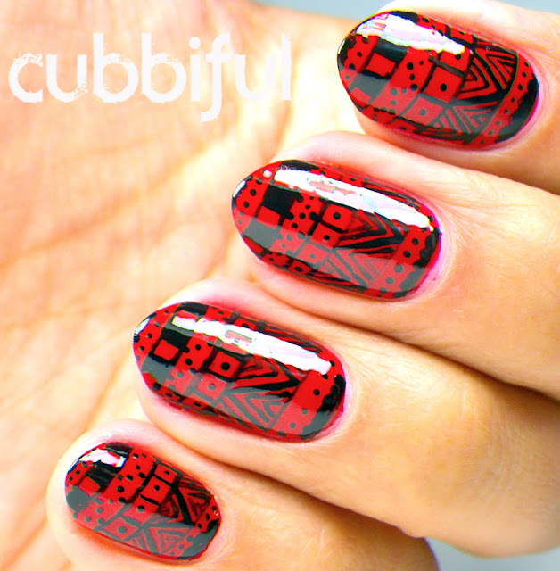 Red Freehand Tribal Nails