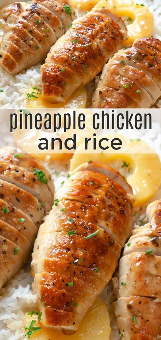 Pineapple Chicken and Rice Dinner Recipe. Tender chicken cooked in a sweet pineapple honey Dijon sauce and served over rice. Pineapple Chicken and Rice Dinner Recipe. Tender chicken cooked in a sweet pineapple honey Dijon sauce and served over rice.