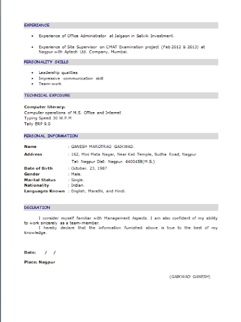 MBA Fresher Resume