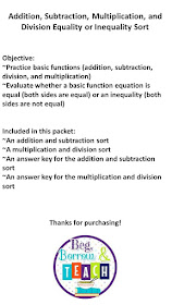 Addition, Subtraction, Multiplication, and Division Equality or Inequality Sort