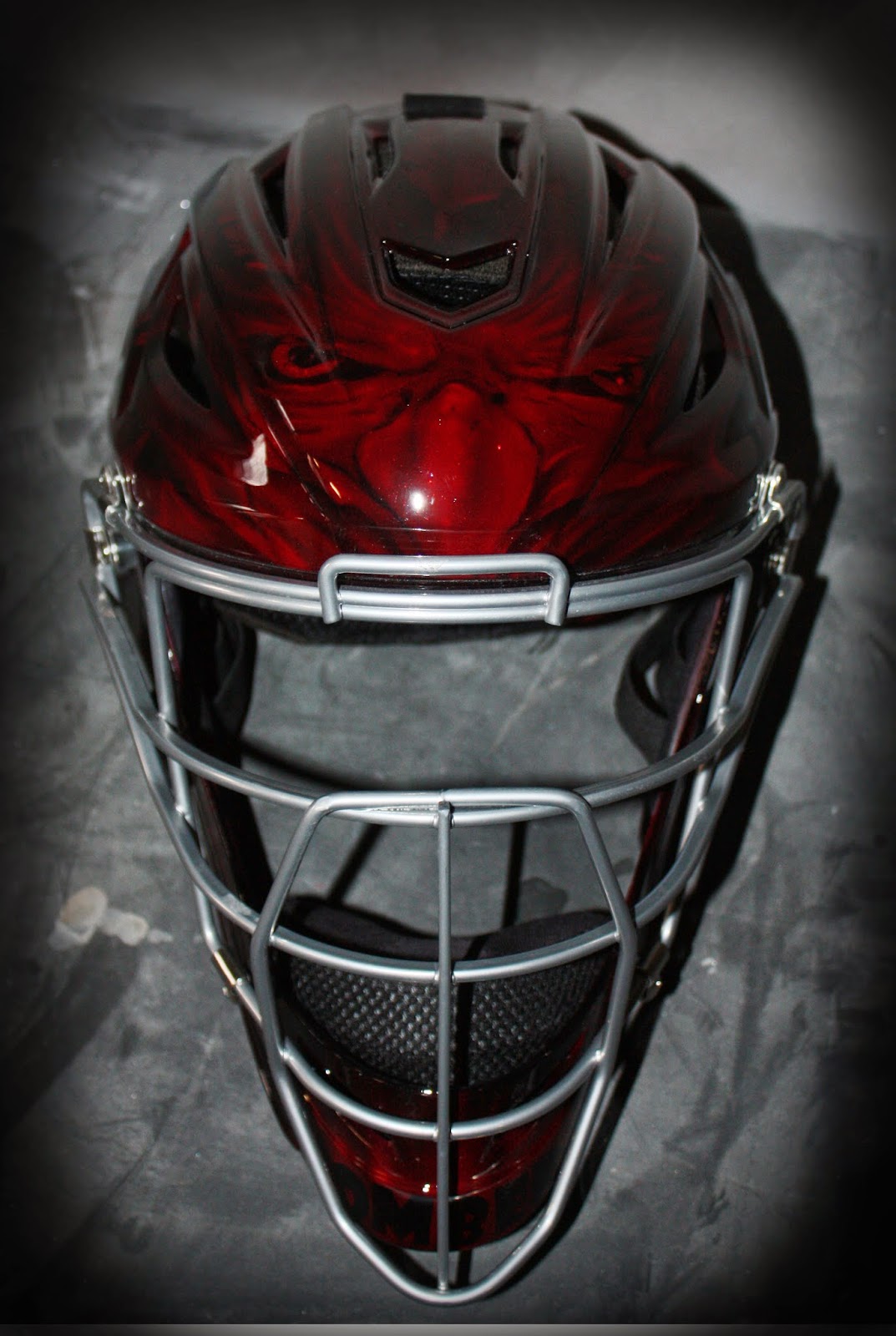 Online Motorcycle Paint Shop: Custom Painted Catcher Baseball Helmet. "Bomber"