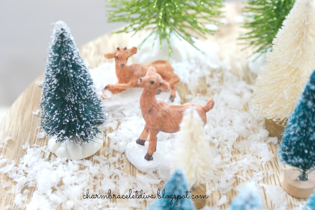 mini reindeer bottle brush trees faux snow