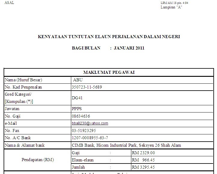 Medium berkongsi informasi: Borang tuntutan perjalanan